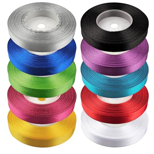 Netuno 10 Stück Satinband Set Intensivfarben 12 mm x 32 m Geschenkband Hochzeit Deko Stoffband Schleifen farbig zum Verpacken Dekoration Geschenke Schleifenband elegant bunt Schleifenbänder von Netuno