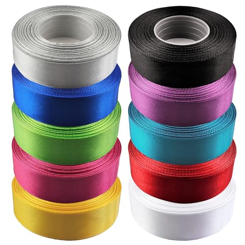 Netuno 10 Stück Satinband Set Intensivfarben 25 mm x 32 m Geschenkband Hochzeit Deko Stoffband Schleifen farbig zum Verpacken Dekoration Geschenke Schleifenband elegant bunt Schleifenbänder von Netuno