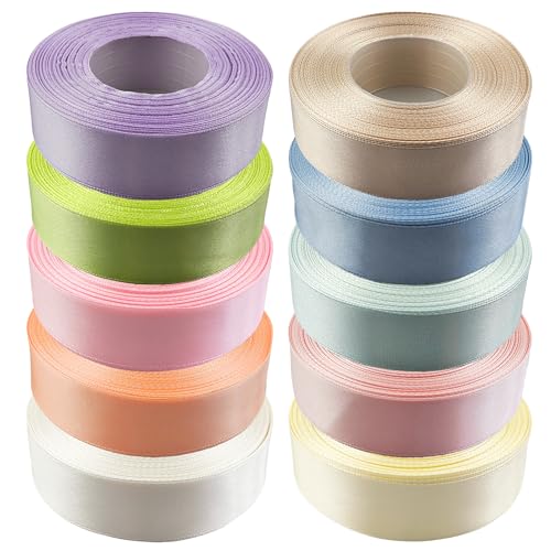 Netuno 10 Stück Satinband Set Pastellfarben 25 mm x 32 m Geschenkband Hochzeit Deko Stoffband Schleifen farbig zum Verpacken Dekoration Geschenke Schleifenband elegant bunt Schleifenbänder Satinbänder von Netuno