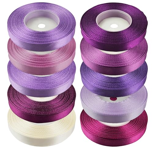 Netuno 10 Stück Satinband Set Violetttöne 12 mm x 32 m Geschenkband Hochzeit Deko Stoffband Schleifen farbig zum Verpacken Dekoration Geschenke Schleifenband elegant bunt Schleifenbänder Satinbänder von Netuno