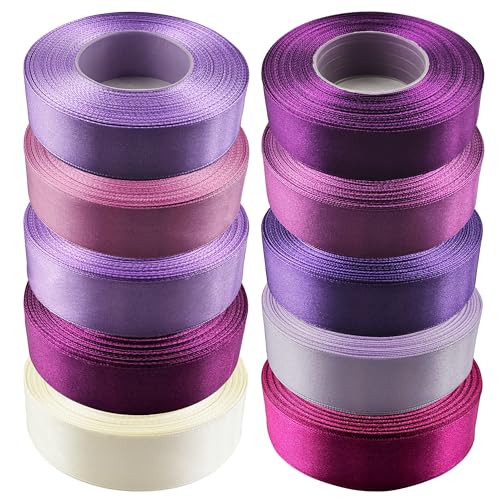 Netuno 10 Stück Satinband Set Violetttöne 25 mm x 32 m Geschenkband Hochzeit Deko Stoffband Schleifen farbig zum Verpacken Dekoration Geschenke Schleifenband elegant bunt Schleifenbänder Satinbänder von Netuno