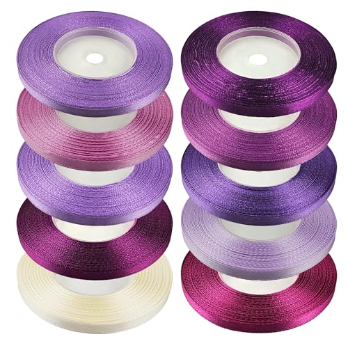 Netuno 10 Stück Satinband Set Violetttöne 6 mm x 32 m Geschenkband Hochzeit Deko Stoffband Schleifen farbig zum Verpacken Dekoration Geschenke Schleifenband elegant bunt Schleifenbänder Satinbänder von Netuno