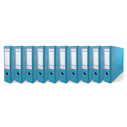 Netuno 10x Ordner Aktenordner 2-Ringordner Ekobox marmoriert Hellblau folder organiser 80mm A4 breit aus Pappe Karton für Büro Regal Mappen office Schreibtisch von Netuno