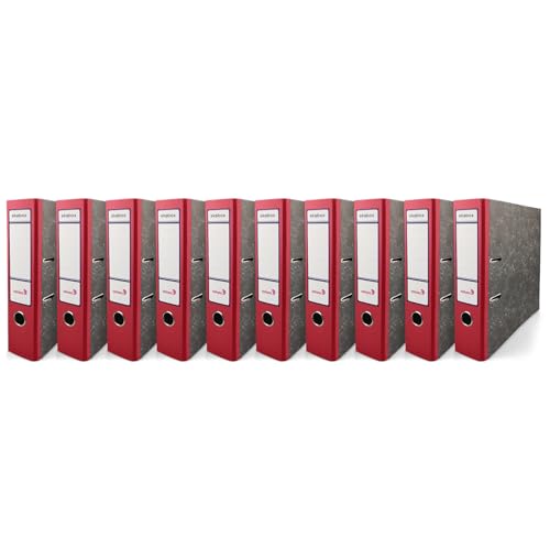 Netuno 10x Ordner Aktenordner 2-Ringordner Ekobox marmoriert rot folder organiser 75mm A4 breit aus Pappe Karton für Büro Regal Mappen office Schreibtisch von Netuno