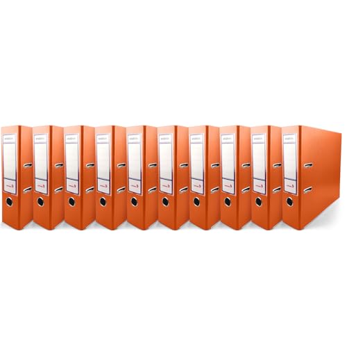 Netuno 10x Akten-Ordner orange DIN A4 Ekobox 2-Ring-Mechanik Ringorder a4 8cm Kunststoff Ordner a4 breit Büroordner Plastikordner Briefordner a4 Ringmappe breiter Aktenordner PP-Ordner farbig von Netuno