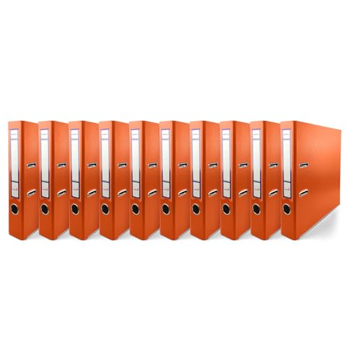 Netuno 10x Ring-Buch Orange DIN A4 Ekobox 2-Ring-Mechanik 5cm Ringmappe a4 schmaler Aktenordner a4 schmal Aktenordner dünn Kunststoffordner einfarbig Ordner Dokumente Ringbuch Ordner Schulordner von Netuno