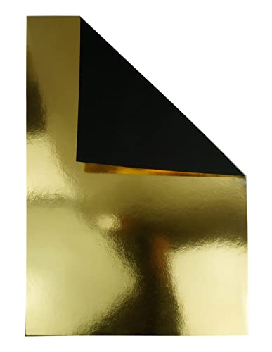 Netuno 10x Spiegelkarton Gold Schwarz DIN A3 297 x 420 mm 260g Mirror Gold Effekt-Papier Metallic Spiegel Papier Pappe zum Basteln Deko-Karton mit Spiegel-Effekt für DIY Effektkarton Spiegel von Netuno