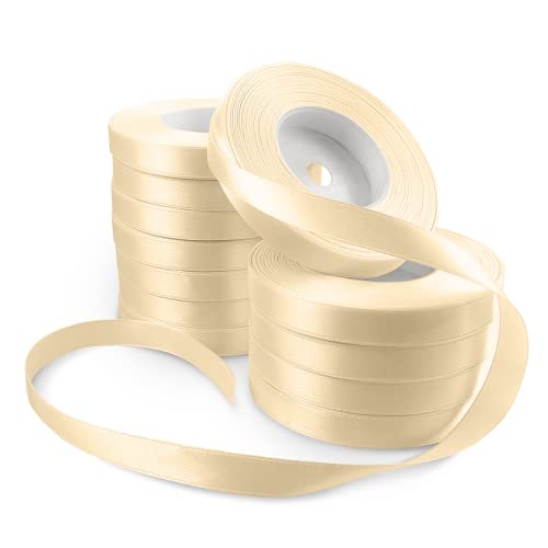 Netuno 12x Satinband Cappuccino 12 mm x 32 m Schleifenbänder bunt Geschenkbänder farbig Dekobänder Stoff Geschenk Schleife Satinrolle Polyester Soffbänder Schmuck Bänder farbig silk ribbon von Netuno