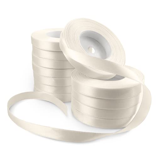 Netuno 12x Satinband Ecru 12 mm x 32 m Schleifenband Geschenkband Dekoband Stoffband bunt Satinrolle farbig Bänder elegant zum Basteln für Hochzeit Taufe Geburtstag Weihnachten Ostern Geschenk von Netuno