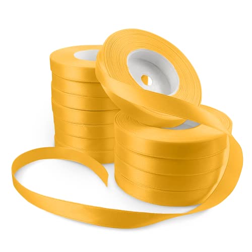 Netuno 12x Satinband Sonnengelb 12 mm x 32 m Schleifenband Geschenkband Dekoband Stoffband bunt Satinrolle farbig Bänder zum Dekorieren für Hochzeit Taufe Geburtstag Weihnachten Ostern Geschenk von Netuno