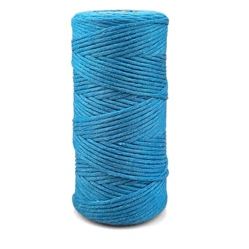 Netuno 1x Makramee Garn Azurblau 2 mm 150 m einfach gedreht Kordel Baumwolle Textilgarn Naturbaumwolle Garn für Makramee Schnur Baumwollkordel Dekoschnur farbig Twisted Macrame Cotton Cord von Netuno