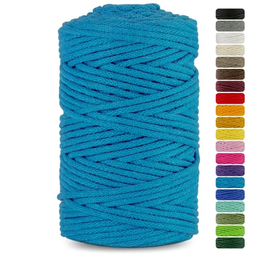 Netuno 1x Makramee Garn Blau 5 mm 100 m Baumwollkordel mit Baumwollkern Textilgarn Kordelband Naturgarn Naturbaumwolle Garn für Makramee Baumwollgarn Dekoschnur farbig Cotton Cord Macrame von Netuno