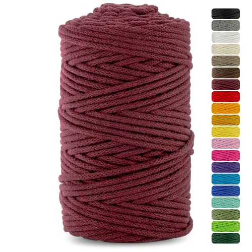 Netuno 1x Makramee Garn Burgunderrot 5 mm 100 m Baumwollkordel mit Baumwollkern Textilgarn Kordelband Naturgarn Naturbaumwolle Garn für Makramee Baumwollgarn Dekoschnur farbig Cotton Cord Macrame von Netuno