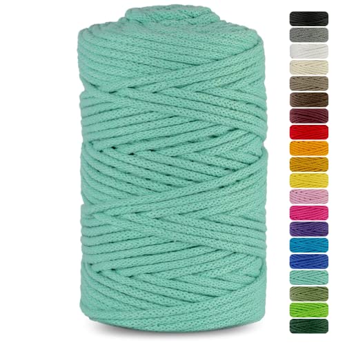 Netuno 1x Makramee Garn Celadon 5 mm 100 m Baumwollkordel mit Baumwollkern Textilgarn Kordelband Naturgarn Naturbaumwolle Garn für Makramee Baumwollgarn Dekoschnur farbig Cotton Cord Macrame von Netuno