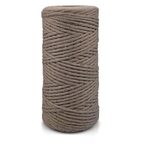 Netuno 1x Makramee Garn Dunkelbeige 2 mm 150 m einfach gedreht Kordel Baumwolle Textilgarn Naturbaumwolle Garn für Makramee Schnur Baumwollkordel Dekoschnur farbig Twisted Macrame Cotton Cord von Netuno