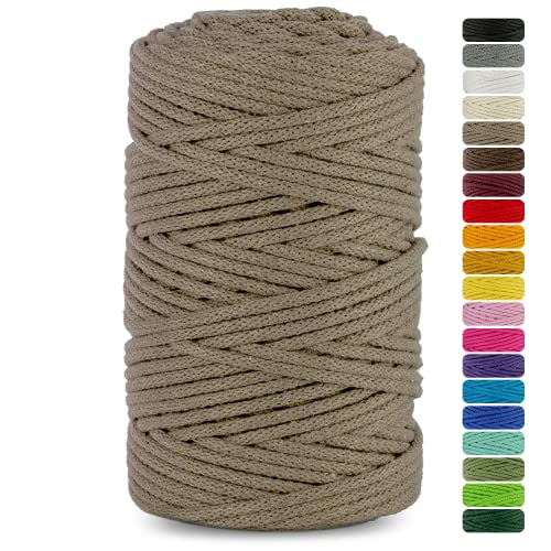 Netuno 1x Makramee Garn Dunkelbeige 3 mm 100 m Baumwollkordel mit Baumwollkern Bastel-Garn Naturbaumwolle Baumwollgarn Bastelschnur Baumwollfaden Makramee Schnur Garn Makramee Baumwollkordel von Netuno