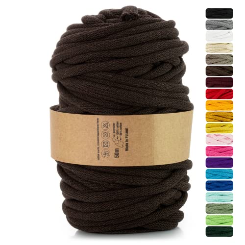 Netuno 1x Makramee Garn Dunkelbraun 9 mm 50 m Baumwollkordel mit Polyesterkern Dickes Garn Makramee Kordel aus Baumwolle Kordelband Naturkordel Makramee Kordel Makramee Faden Cotton Cord Macrame von Netuno