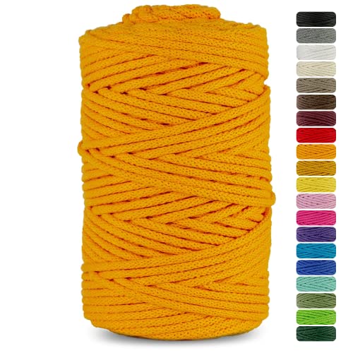 Netuno 1x Makramee Garn Dunkelgelb 5 mm 100 m Baumwollkordel mit Baumwollkern Textilgarn Kordelband Naturgarn Naturbaumwolle Garn für Makramee Baumwollgarn Dekoschnur farbig Cotton Cord Macrame von Netuno