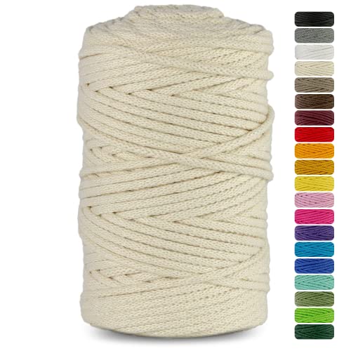 Netuno 1x Makramee-Garn Elfenbein 3 mm 100 m Baumwollkordel mit Baumwollkern Bastel-Garn Makramee Naturbaumwolle Baumwollgarn Bastelschnur Baumwollschnur Makramee farbig Macrame Cotton Cord von Netuno