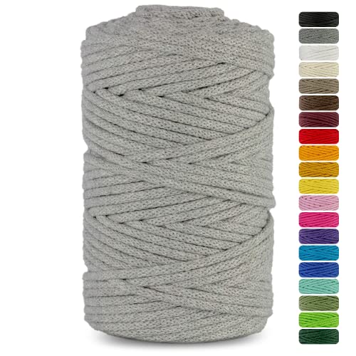 Netuno 1x Makramee Garn Grau 5 mm 100 m Baumwollkordel mit Baumwollkern Textilgarn Kordelband Naturgarn Naturbaumwolle Garn für Makramee Baumwollgarn Dekoschnur farbig Cotton Cord Macrame von Netuno