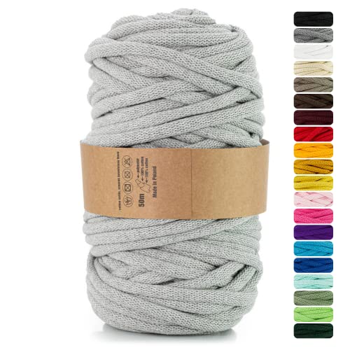 Netuno 1x Makramee-Garn Grau 9 mm 50 m Baumwollkordel mit Polyesterkern Kordel aus Baumwolle Kordelband Naturkordel Baumwollgarn für Makramee Basteln Garn dick Kordel Makramee farbig Cotton Cord von Netuno