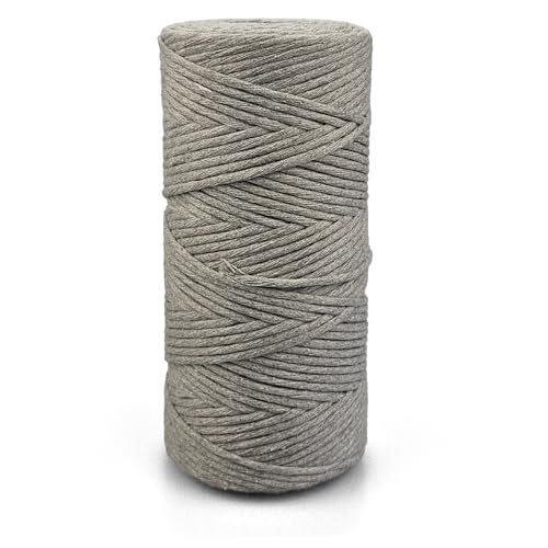 Netuno 1x Makramee Garn Graubeige 2 mm 150 m einfach gedreht Kordel Baumwolle Textilgarn Naturbaumwolle Garn für Makramee Schnur Baumwollkordel Dekoschnur farbig Twisted Macrame Cotton Cord von Netuno