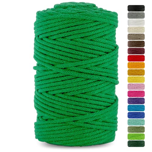 Netuno 1x Makramee Garn Grün 5 mm 100 m Baumwollkordel mit Baumwollkern Textilgarn Kordelband Naturgarn Naturbaumwolle Garn für Makramee Baumwollgarn Dekoschnur farbig Cotton Cord Macrame von Netuno