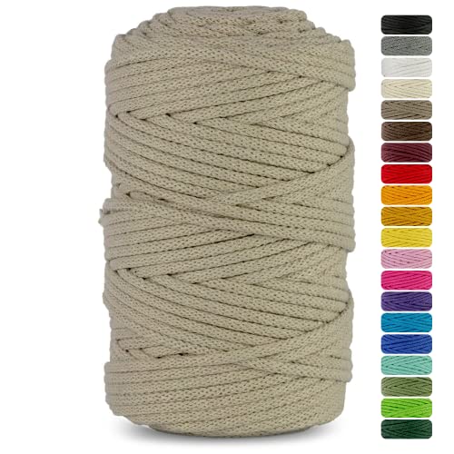 Netuno 1x Makramee Garn Hellbeige 5 mm 100 m Baumwollkordel mit Baumwollkern Textilgarn Kordelband Naturgarn Naturbaumwolle Garn für Makramee Baumwollgarn Dekoschnur farbig Cotton Cord Macrame von Netuno