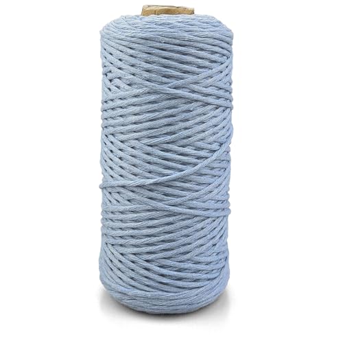 Netuno 1x Makramee Garn Hellblau 2 mm 150 m einfach gedreht Kordel Baumwolle Textilgarn Naturbaumwolle Garn für Makramee Schnur Baumwollkordel Dekoschnur farbig Twisted Macrame Cotton Cord von Netuno