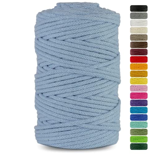 Netuno 1x Makramee Garn Hellblau 5 mm 100 m Baumwollkordel mit Baumwollkern Textilgarn Kordelband Naturgarn Naturbaumwolle Garn für Makramee Baumwollgarn Dekoschnur farbig Cotton Cord Macrame von Netuno