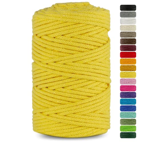 Netuno 1x Makramee Garn Hellgelb 5 mm 100 m Baumwollkordel mit Baumwollkern Textilgarn Kordelband Naturgarn Naturbaumwolle Garn für Makramee Baumwollgarn Dekoschnur farbig Cotton Cord Macrame von Netuno