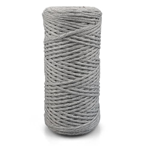 Netuno 1x Makramee Garn Hellgrau 2 mm 150 m einfach gedreht Kordel Baumwolle Textilgarn Naturbaumwolle Garn für Makramee Schnur Baumwollkordel Dekoschnur farbig Twisted Macrame Cotton Cord von Netuno