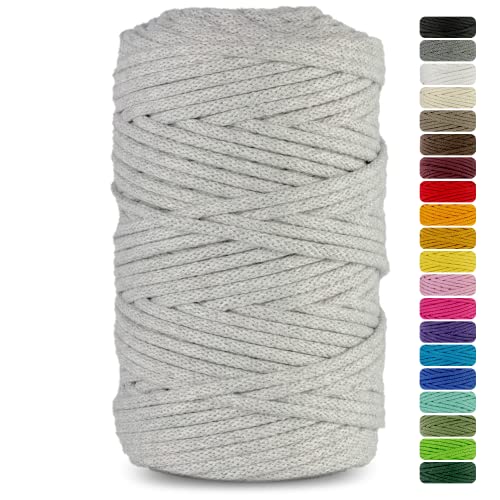 Netuno 1x Makramee Garn Hellgrau 5 mm 100 m Baumwollkordel mit Baumwollkern Textilgarn Kordelband Naturgarn Naturbaumwolle Garn für Makramee Baumwollgarn Dekoschnur farbig Cotton Cord Macrame von Netuno