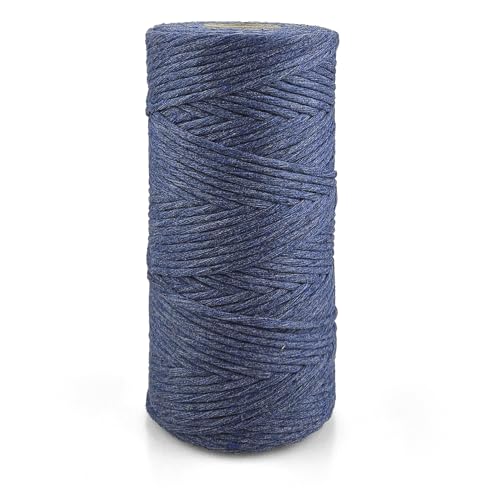 Netuno 1x Makramee Garn Jeansblau 2 mm 150 m einfach gedreht Kordel Baumwolle Textilgarn Naturbaumwolle Garn für Makramee Schnur Baumwollkordel Dekoschnur farbig Twisted Macrame Cotton Cord von Netuno