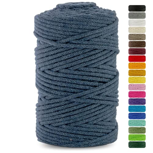 Netuno 1x Makramee Garn Jeansblau 5 mm 100 m Baumwollkordel mit Baumwollkern Textilgarn Kordelband Naturgarn Naturbaumwolle Garn für Makramee Baumwollgarn Dekoschnur farbig Cotton Cord Macrame von Netuno