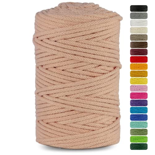 Netuno 1x Makramee Garn Lachs 5 mm 100 m Baumwollkordel mit Baumwollkern Textilgarn Kordelband Naturgarn Naturbaumwolle Garn für Makramee Baumwollgarn Dekoschnur farbig Cotton Cord Macrame von Netuno