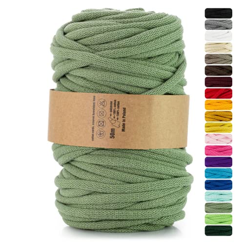 Netuno 1x Makramee-Garn Pistaziengrün 9 mm 50 m Baumwollkordel mit Polyesterkern Kordel Baumwolle Kordelband Naturkordel Baumwollgarn für Makramee Garn dick Kordel Makramee farbig Cotton Cord von Netuno