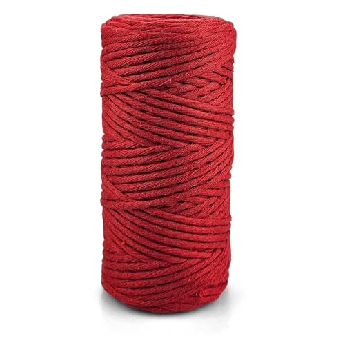 Netuno 1x Makramee Garn Rot 2 mm 150 m einfach gedreht Kordel Baumwolle Textilgarn Naturbaumwolle Garn für Makramee Schnur Baumwollkordel Dekoschnur farbig Twisted Macrame Cotton Cord von Netuno