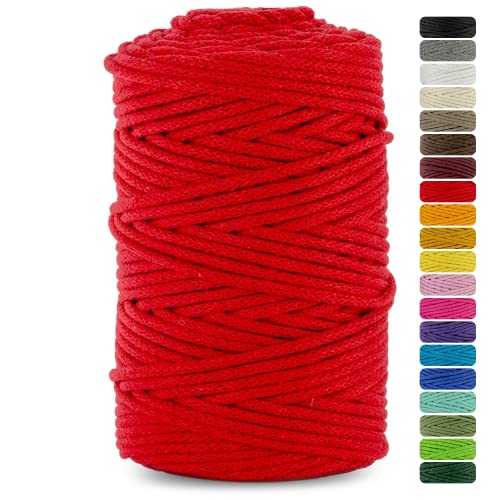 Netuno 1x Makramee-Garn Rot 3 mm 100 m Baumwollkordel mit Baumwollkern Bastel-Garn Makramee Naturbaumwolle Baumwollgarn Bastelschnur Baumwollschnur Kordel Makramee farbig Macrame Cotton Cord von Netuno