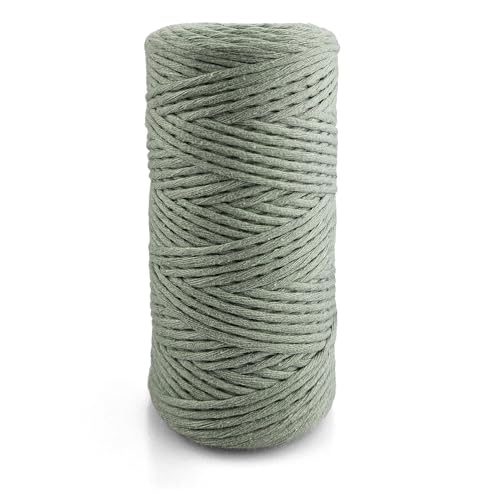 Netuno 1x Makramee Garn Salbeigrün 2 mm 150 m einfach gedreht Kordel Baumwolle Textilgarn Naturbaumwolle Garn für Makramee Schnur Baumwollkordel Dekoschnur farbig Twisted Macrame Cotton Cord von Netuno