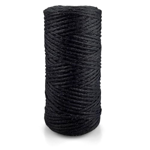 Netuno 1x Makramee Garn Schwarz 2 mm 150 m einfach gedreht Kordel Baumwolle Textilgarn Naturbaumwolle Garn für Makramee Schnur Baumwollkordel Dekoschnur farbig Twisted Macrame Cotton Cord von Netuno