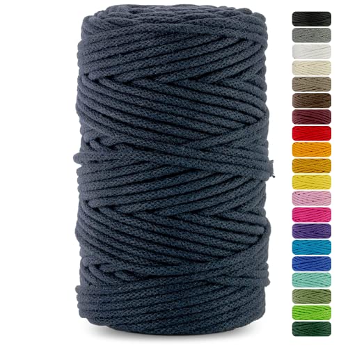 Netuno 1x Makramee Garn Tintenblau 5 mm 100 m Baumwollkordel mit Baumwollkern Textilgarn Kordelband Naturgarn Naturbaumwolle Garn für Makramee Baumwollgarn Dekoschnur farbig Cotton Cord Macrame von Netuno