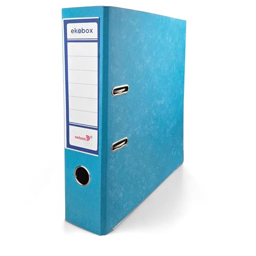 Netuno 1x Ordner Aktenordner 2-Ringordner Ekobox marmoriert Hellblau folder organiser 80mm A4 breit aus Pappe Karton für Büro Regal Mappen office Schreibtisch von Netuno