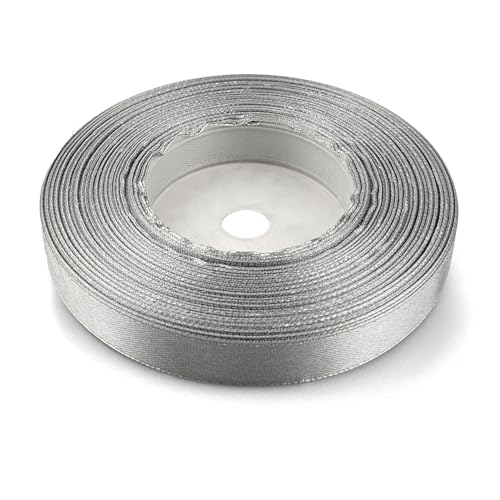 Netuno 1x Satinband Dunkelsilber 12 mm x 32 m Schleifenbänder bunt Geschenkbänder farbig Dekobänder Stoff Geschenk Schleife Satinrolle Polyester Soffbänder Schmuck Bänder farbig silk ribbon von Netuno