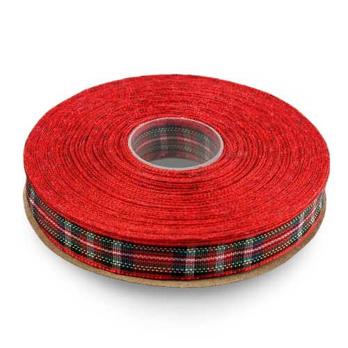 Netuno 1x Schleifenband kariert Rot-Blau-Gelb 12 mm x 22 m Karoband Dekoband Geschenkband Karomuster Stoffband Polyester Band für Weihnachten Geburtstag Dekoration Basteln Geschenk Verpacken Blumen von Netuno