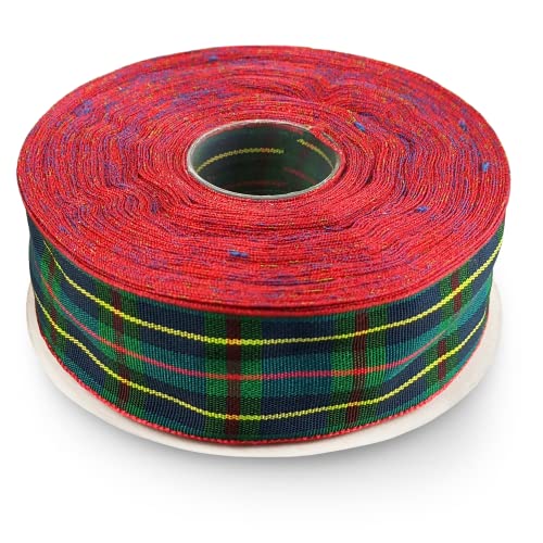 Netuno 1x Schleifenband kariert Rot-Grün-Blau 25 mm x 22 m m Karoband Dekoband Geschenkband Karomuster Stoffband Polyester Band für Weihnachten Geburtstag Dekoration Basteln Geschenk Verpacken Blumen von Netuno