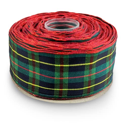 Netuno 1x Schleifenband kariert Rot-Grün-Blau 38 mm x 22 m m Karoband Dekoband Geschenkband Karomuster Stoffband Polyester Band für Weihnachten Geburtstag Dekoration Basteln Geschenk Verpacken Blumen von Netuno