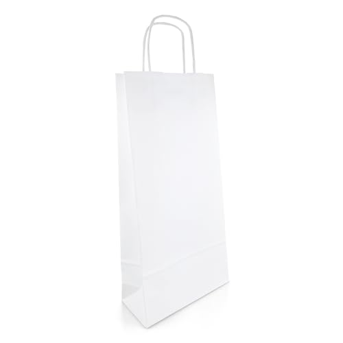 Netuno 20 Stück Tragetaschen Papier Weiß 18 x 8 x 38 cm Kraftpapier weiße Weintaschen Weinbeutel mit Henkel Weintragetüten Weintüten Papiertüten Papiertaschen Papiertragetaschen Flaschentüten von Netuno