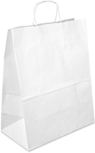 Netuno 20 Stück Weiß Papiertüten mit Henkel 18 x 21 x 8 cm Papiertragetaschen mit Griff Geschenktüten Kraftpapiertüten Einkaufstaschen Kraftpapier Einkaufstüten Papier Taschen Geschenkbeutel klein von Netuno