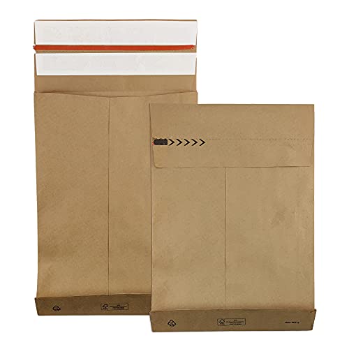 Netuno 200 Braun Kraft-Papier Umschläge mit Stehbogen DIN M 350× 450x 80 mm 126g erweiterbare Versandtaschen mit Falten Mailer aus Papier mit 2 Klebestreifen Versandtaschen groß recyclebar von Netuno